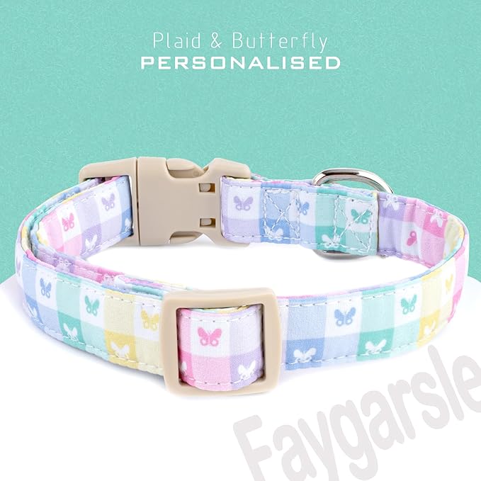 Faygarsle Pastel Butterfly Print Dog Collar, Adjustable with Quick-Release Buckle, Lightweight Summer Design for Small Medium Large Dogs Colorful S