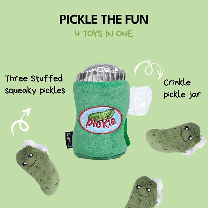CHEWFFON Interactive Dog Toys Hide and Seek Snuffle Toys Puppy Enrichment Toy Crinkle Squeaky Dog Toy for Boredom and Stimulating Plush Pet Puzzle Dolls for Small Medium Dogs (Pickle)