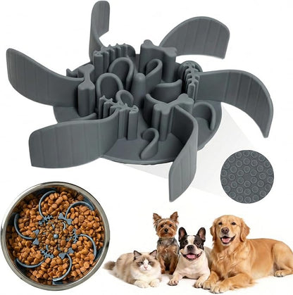 Slow Feeder Insert for 4.5"-7" Dog Bowl, Cuttable Silicone Maze with Suction Cups, Anti-Gulping Slow Eating Mat, Dishwasher Safe (Gray)