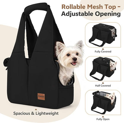 Dog Purse Carrier for Small Dogs and Cats, Soft-Sided Pet Tote Bag with 6 Large Pockets, Collapsible Travel Puppy Carrier, Fits Pets up to 13 lbs (Black, 15.7" L x 8" W x 11.8" H)