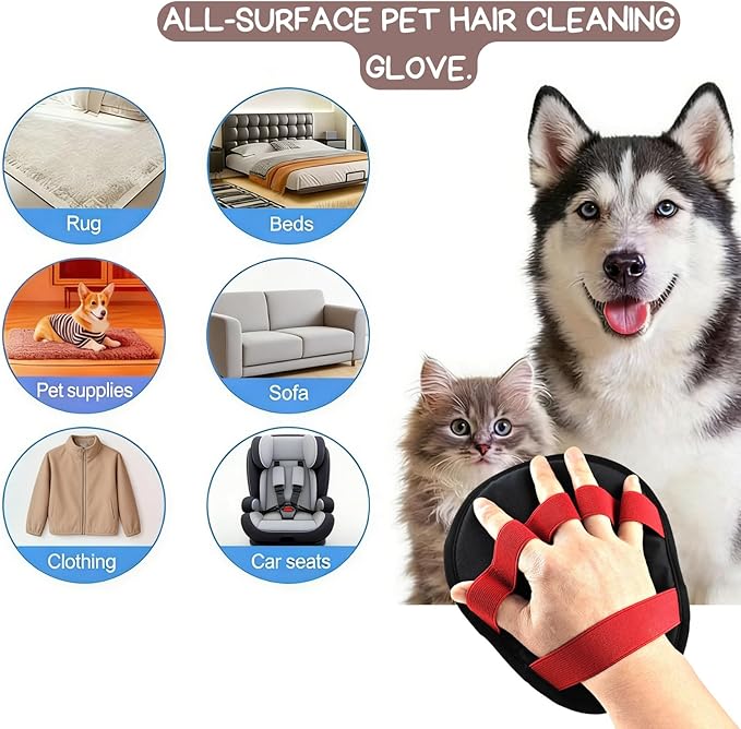 Pet Hair Removal Glove 3-in-1 Set,Electrostatic Pet Hair Removal Glove For Cat Couch Carpet Furniture Grooming,Magic Brush Pet Hair Remover With One-Click Self-Cleaning, Flea Comb For Cats Dogs