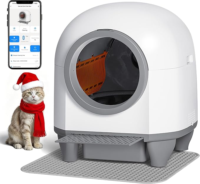GUNJI Automatic Self-Cleaning Litter Box, 90L Large Capacity for Multiple Cats - APP Controlled with Safety Protection, Included Litter Mat & 1 Roll Garbage Bags (Gray)