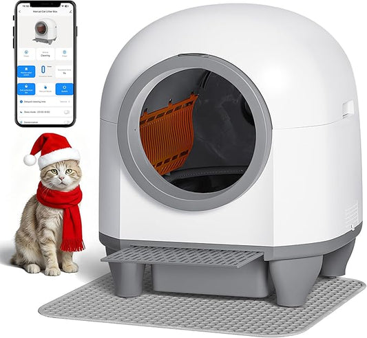 GUNJI Automatic Self-Cleaning Litter Box, 90L Large Capacity for Multiple Cats - APP Controlled with Safety Protection, Included Litter Mat & 1 Roll Garbage Bags (Gray)