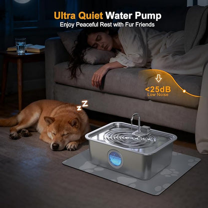 16L/4.2Gal Dog Water Fountain Stainless Steel with Silicone Mat & 4 Set Filters, DYSJ03 Dog Fountain Water Bowl for Large Dogs Cats & Multi-Pet Home, 5-Layer Filtration & Easy to Clean