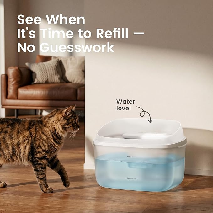 Gardner Pet Cat Fountain 1 Gallon, Vortex Dog Water Fountain, Ultra Quiet Automatic Cat Fountain with Filter, Transparent Tank, Splash-Proof, Easy to Clean,Without Adapter (White)