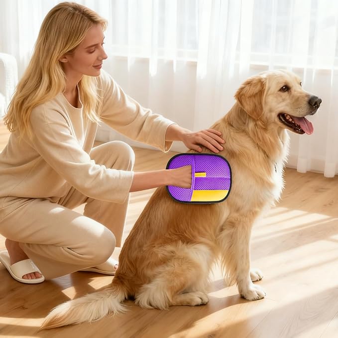 Pet Hair Removal Glove - Electrostatic Reusable Magic Brush Glove for Dog & Cat Hair Remover Glove on Sofa, Car Seats, Clothes & Bedding(Purple)