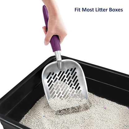 WePet Cat Litter Scoop, Aluminum Alloy Sifter, Kitty Metal Scooper, Deep Shovel with Diagonal Sifting Hole, Long Handle, Kitten Poop Lifter for Litter Box, Medium Size, Violet Handle