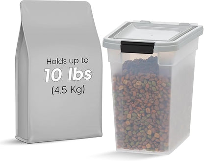IRIS USA Airtight Dog Food Storage Container, WeatherPro, Up to 10 lbs, for Dog Cat Bird and Other Pet Food Storage Bin, Keep Fresh, Translucent Body, Made in USA, Clear/Gray