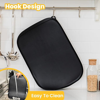 Silicone Dog Food Mat with Side Pocket & Hook Hole, Soft Raised Edges, Easy Clean Waterproof Non-Slip Pet Feeding Mat for Cats and Dogs Water Bowl, Pets Accessories(24"x16",Natural Tan)