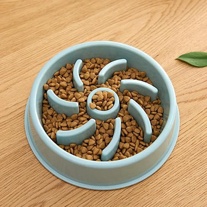 Cutie's PetBox Slow Feeder Dog Food Bowl, Plastic Swirl Design with Anti-Slip Base (Blue)