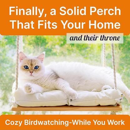 Cat Window Perch with Industrial-Grade Suction Cups - Solid Pine Wood Hammock Bed, Soft Cushion - 42 lb Capacity for Cats Inside