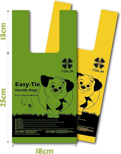 YORJA Tie Handles Dog Poop Bags, 280 Pet Waste Bags with OK BIOBASED Certificate, Thick and Strong 100% Leak-Proof Easy Tie Up Doggy Bags