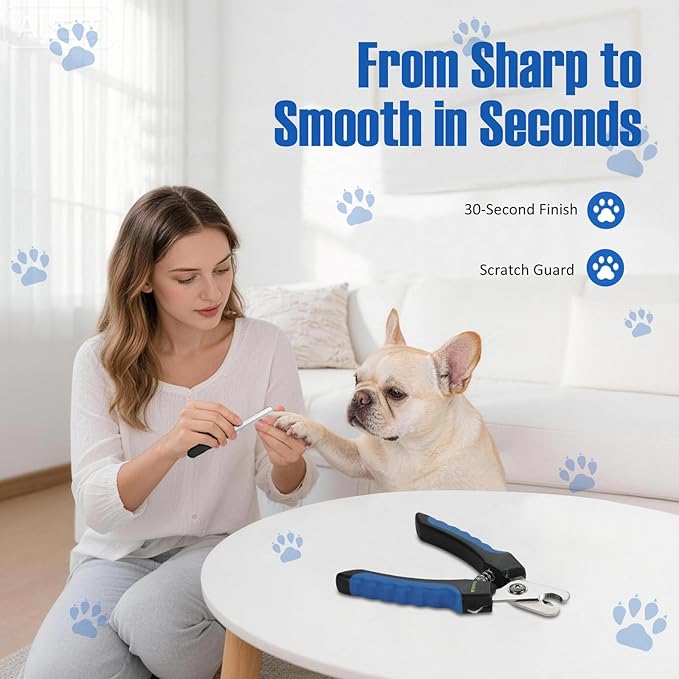 Dog Nail Clippers with Nail File, Ergonomic Dog Nail Trimmers to Avoid Over Cutting, Razor-Sharp Stainless Steel Blade with Safety Guard for Large/Small Pet Dogs, Blue