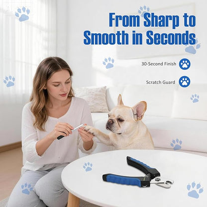 Dog Nail Clippers with Nail File, Ergonomic Dog Nail Trimmers to Avoid Over Cutting, Razor-Sharp Stainless Steel Blade with Safety Guard for Large/Small Pet Dogs, Blue