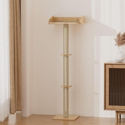 52.7'' Cat Tree Window Sill Perch with Tall Vertical Scratching Post Height-Adjustable Indoor Hammock Bed for Large Cats Drill-Free Suction Cup Climbing Tree Tower for Sunbathing & Bird Watching