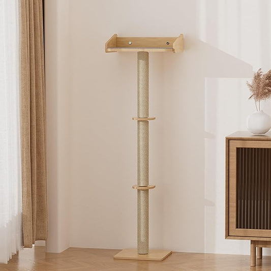 52.7'' Cat Tree Window Sill Perch with Tall Vertical Scratching Post Height-Adjustable Indoor Hammock Bed for Large Cats Drill-Free Suction Cup Climbing Tree Tower for Sunbathing & Bird Watching