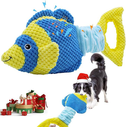 Tug of War Dog Toy, Squeaky Dog Toys, Interactive Fish Puppy Toys with Crinkle Paper to Keep Them Busy