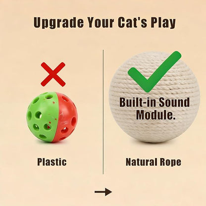 4-Inch Sisal Cat Toy Balls with Crinkle Sound | Indoor Cat Toys for Teething, Claw Sharpening & Play | Large Size Prevents Rolling Under Furniture (White)
