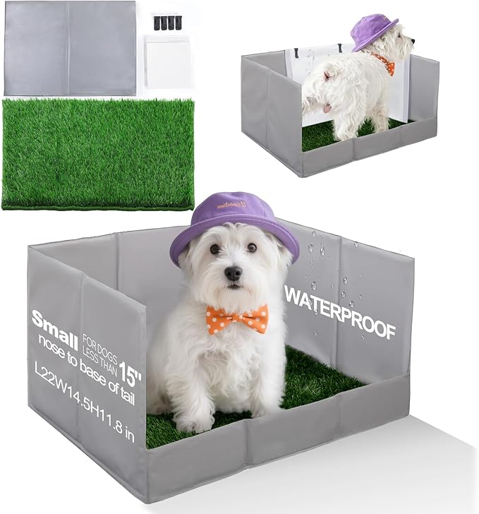 Dog Grass Pad with Tray Foldable Dog Litter Box High Walls, Odor Free Artificial Grass for Dogs Potty, Pee Pad Holder, Seamless, No Assembly, Waterproof, Easy Clean, Portable for Travel