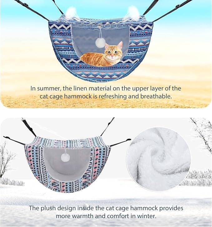Unittype 2 Pieces Cat Cage Hammock Hanging Pet Bed Double Layer Soft Plush Hanging Pet Comfortable Hammock Bed for Indoor Kitten Ferret Hamster Rabbit or Small Animals, 2 Styles(Boho)