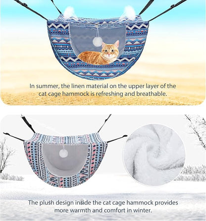 Unittype 2 Pieces Cat Cage Hammock Hanging Pet Bed Double Layer Soft Plush Hanging Pet Comfortable Hammock Bed for Indoor Kitten Ferret Hamster Rabbit or Small Animals, 2 Styles(Boho)