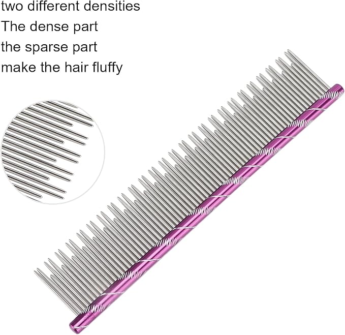 Pet Hair Removal Comb Reusable Comfortable Stainless Steel Comb for Cat Grooming Pet Hair Removal Comb Stainless Steel Pet Comb Open Knot Comb Grooming Comb (Volet)