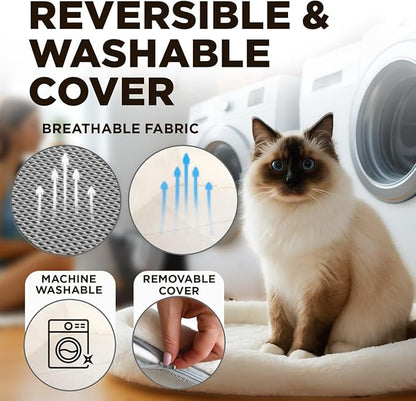 Cat Window Perch – Strong 6 Suction Cup Foldable Cat Hammock Bed for Large Cats and Kittens that Holds up to 50 lbs with Washable Reversible Cover, Sturdy Metal Frame for Window (White)