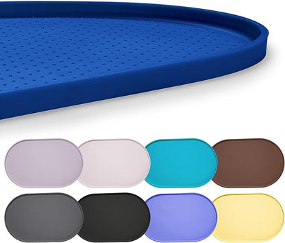Hubulk 100% Waterproof Silicone Pet Feeding Mat with Raised Edge for Food and Water, Dog Bowl Mats, Cat Bowls Placemat with High Lip Protects Floor for Cats and Dogs (Navy Blue, 24" L x 16" W)