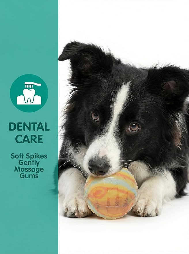Colorful Squeaky Dog Toy Balls, Spiky Sensory 2.5" Balls for Dogs, Dog Chew Toys for Teething, Non-Toxic TPR, 3 Pack, 2.5",Painting