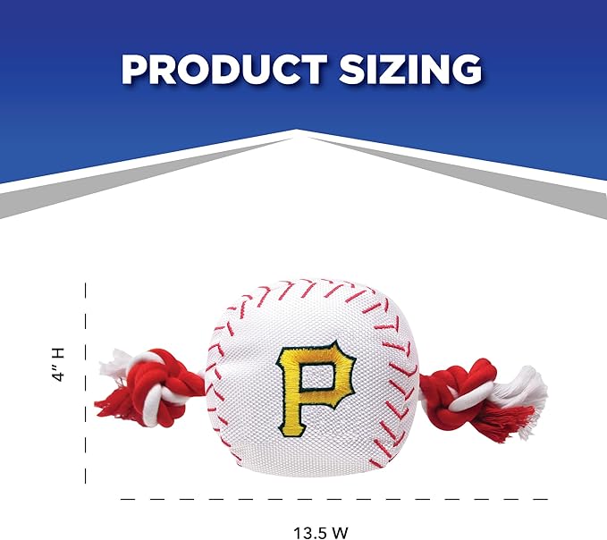 MLB PITTSBURGH PIRATES Baseball Rope Toy for DOGS & CATS. Tough nylon, Sporty Baseball Design, Heavy-duty ropes with Inner SQUEAKER