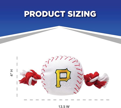 MLB PITTSBURGH PIRATES Baseball Rope Toy for DOGS & CATS. Tough nylon, Sporty Baseball Design, Heavy-duty ropes with Inner SQUEAKER