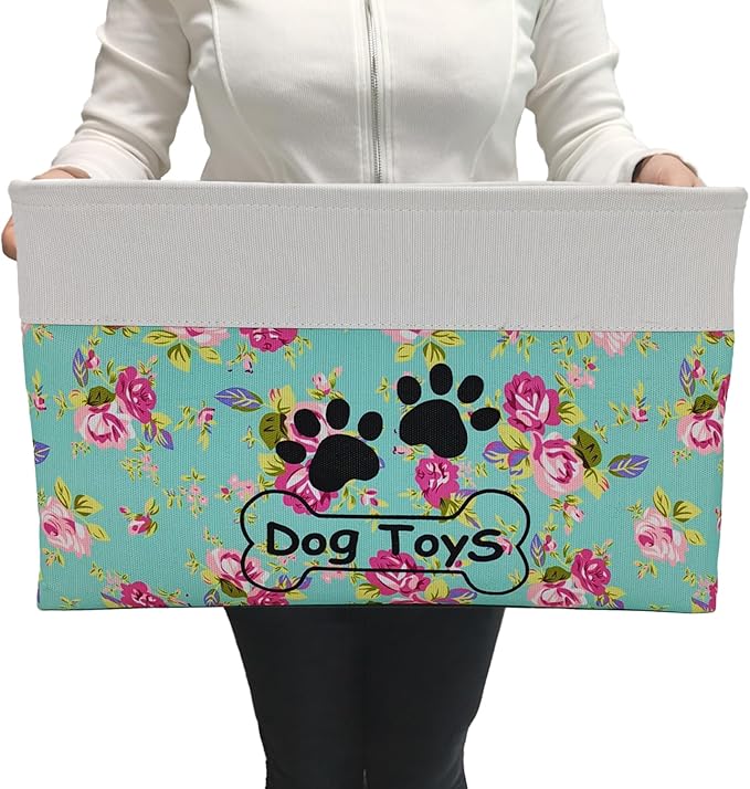 Large Collapsible Dog Toy Basket - Rectangle Bin for Pet Toys & Accessories