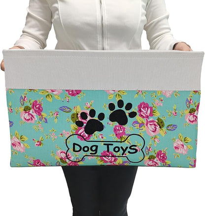 Large Collapsible Dog Toy Basket - Rectangle Bin for Pet Toys & Accessories