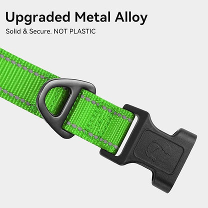 Joytale Reflective Dog Collar, Soft Neoprene Padded, Metal D-Ring, Nylon Pet Collar Adjustable for Puppy and Small Dogs, Green, XS