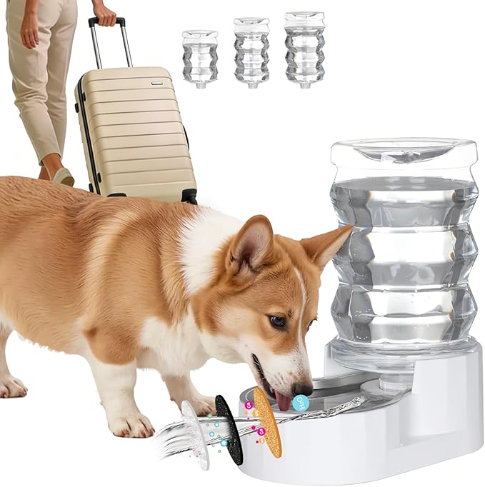 RIZZARI Automatic Gravity Pet Dispenser: Helps Prevent Urinary Stones - an Activated Carbon Ion Exchange System - Removes Odors - Softens Water -6.5L Large Capacity Stainless Steel - Living Room
