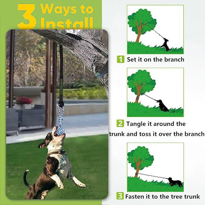 Dog Bungee Hanging Toy, Tree Tugger Rope Pulling Tug of War Toy for Aggressive Chewers Middle Large Dogs to Exercise Solo Play, Interactive Tether Tug Outdoor Dog Toy, 2 Chew Rope Toys