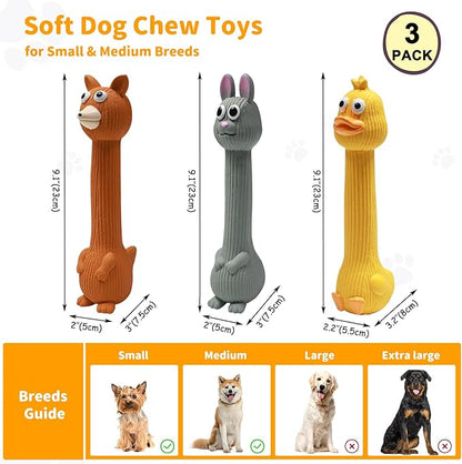 Latex Squeaky Dog Toys, 3 Pack Soft Rubber Dog Chew Toys, 8.7" Standing Stick Animal Pet Toy to Keep Them Busy, Interactive Fetch Squeak Toy for Puppy Small Medium Dogs