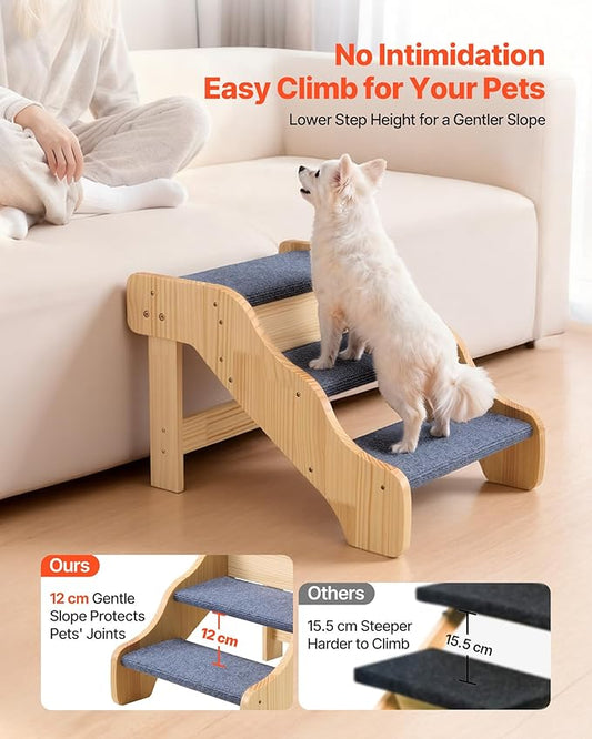 VEVOR Wood Pet Stairs, 3-Step Dog Stairs for High Beds, Sofa & Cars, 150lbs Load Capacity, Non-Slip Surface, Stable Cat & Dog Step Ladder for Small Medium Large Older Pet Puppy Essentials