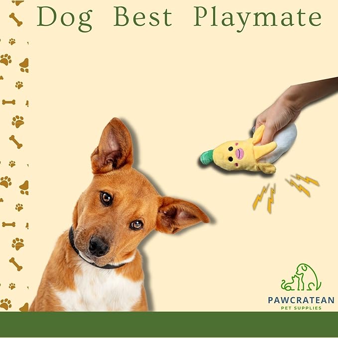 7" Squeaky Plush Toy for Puppies Small Dogs Self Etertainment Washable Soft Made [PET ONLY] (Banana)