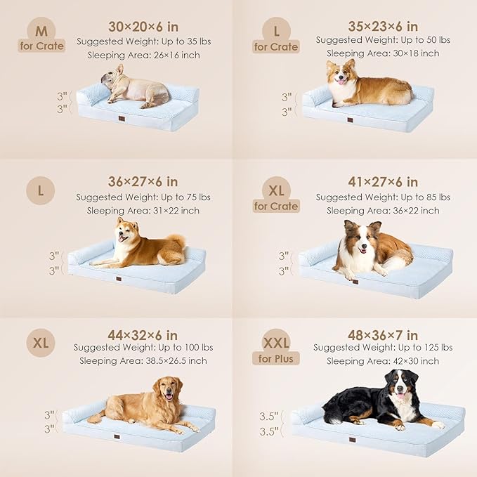 EHEYCIGA Extra Large Dog Bed Othorpedic, Memory Foam XL Dog Bed with Washable Removable Cover, Waterproof Pet Sofa Couch XLarge Size Dogs with Nonskid Bottom, 44x32x6.5, Washblue