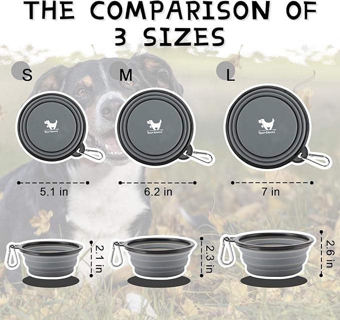 Collapsible Dog Bowls for Travel, 2-Pack Dog Portable Water Bowl for Dogs Cats Pet Foldable Feeding Watering Dish for Traveling Camping with Carabiners, BPA Free (Grey&Pink, Large)