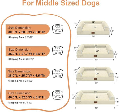 Medium Large Dog Bed Orthopedic Washable: Beds Bolster Medium Large Sized Dog Bed Egg Crate Foam Couch Sofa Waterproof with Removable Cover - Beige