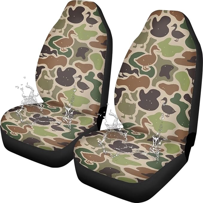 Car Seat Covers Waterproof Breathable Duck Hunter Camo Front Seat Cover Protection Interior Accessories Easy to Install and Clean Universal for Auto Truck Van SUV 2 Pcs
