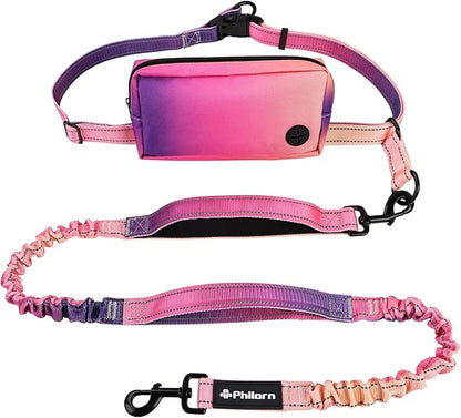 Philorn Hands Free Dog Leash for Dogs with Pouch, Adjustable Waist Leash for Medium Large Dogs Walking, Running, Jogging, Hiking, Dual Handles and Durable Bungee