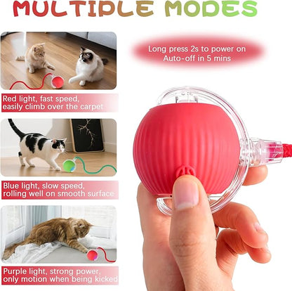 2pcs Interactive Cat Toys Ball for Indoor Cats Fast Rolling on Carpet, Chirping & Motion Activate Cat Toys Kitten Toys for Bored Indoor Cats,Motion Activated (Red+Green)