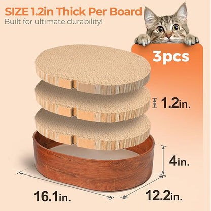 3 Pcs 16 Inch Cat Scratching Board with Box, 2 in 1 Cardboard Cat Scratchers Bed for Indoor Cats, Round Scratch Bowl with Thicker Double-Sided Pad for Cats' Scratch Need