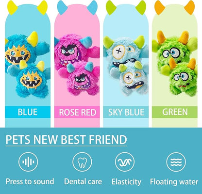 Plush Squeaky Dog Toy Ball, Chew Guard, Soft and Comfortable, Training and Companionship, Little Monster Puppy Toys Suitable for All Breeds, (Blue, Small)