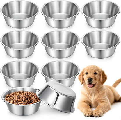 10 Pcs Stainless Steel Dog Bowls Bulk, 6.9 Inch Thickened Metal Food and Water Dish Basic Pet Feed Bowl Replacement Pet Bowls for Dogs Cats(29 Oz, Dishwasher Safe)