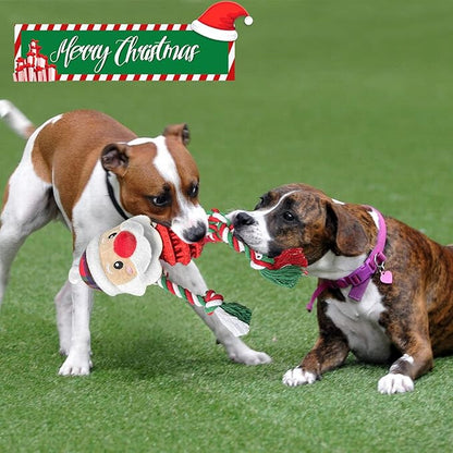 Dog Christmas Toys for Small Medium Large Dogs, Squeaky Plush Dog Toys + Interactive Dog Toys + Dog Rope Toys Multi Function Cute Santa Puppy Toys for Christmas