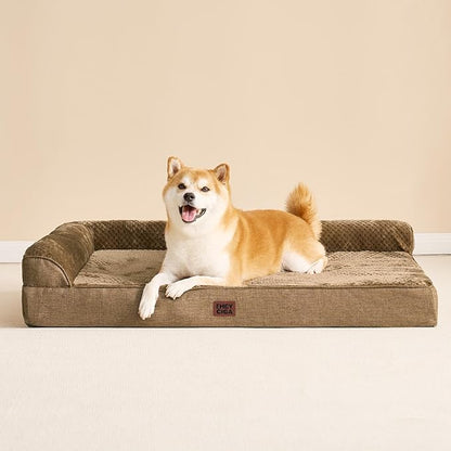 EHEYCIGA Orthopedic Dog Bed Medium Size Dogs, Memory Foam Dog Bed with Washable Removable Cover, Waterproof Pet Sofa Couch for Crate with Nonskid Bottom, 30x20x6, Camel